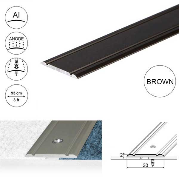 Aluminium Flat Door Threshold  Screw fix For Wooden, Laminate, Carpet Vinyl Flooring