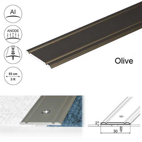Aluminium Flat Door Threshold  Screw fix For Wooden, Laminate, Carpet Vinyl Flooring