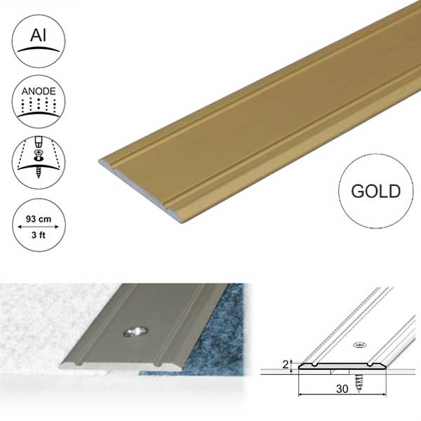 Aluminium Flat Door Threshold  Screw fix For Wooden, Laminate, Carpet Vinyl Flooring
