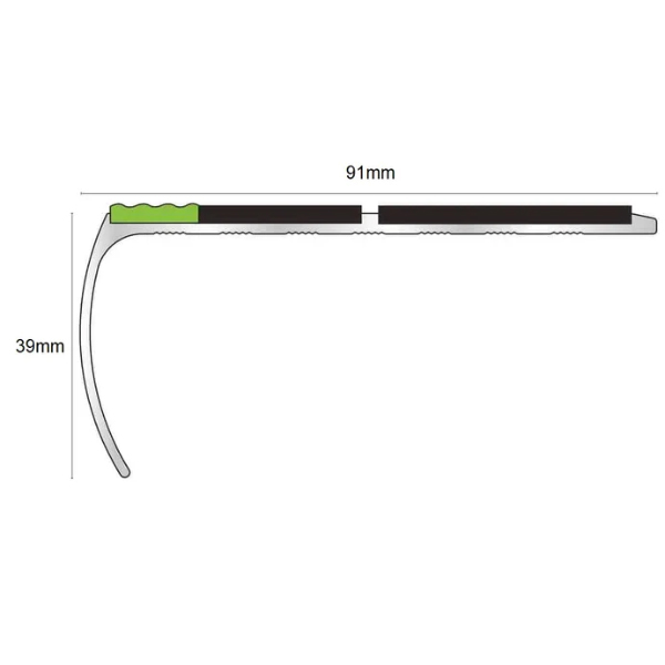 Aluminium Non Slip Stair Nosing Edge Trim With Pvc Insert 91mm x 39mm