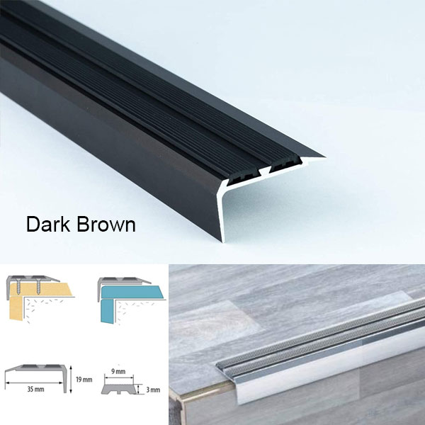 Aluminium Rubber Insert Anti Non Slip Stair Edge Nosing Trim