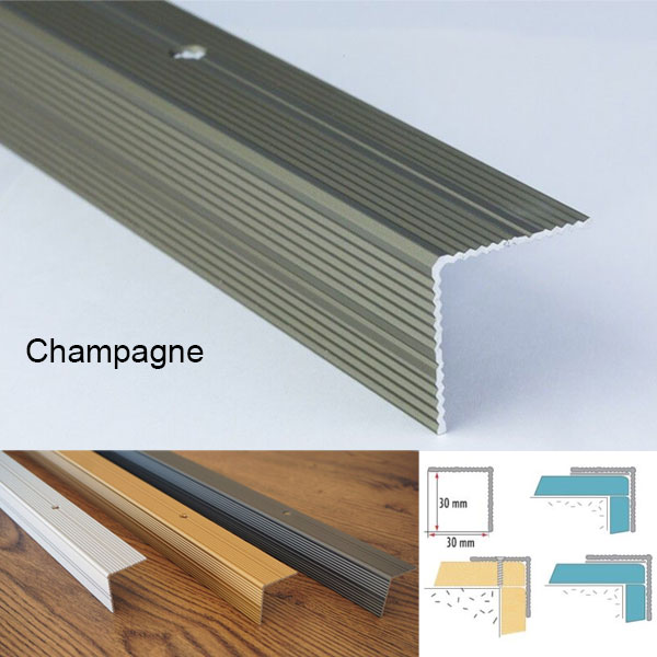 Anodised Aluminium Non Slip Ribbed Stair Nosing Edge Trim