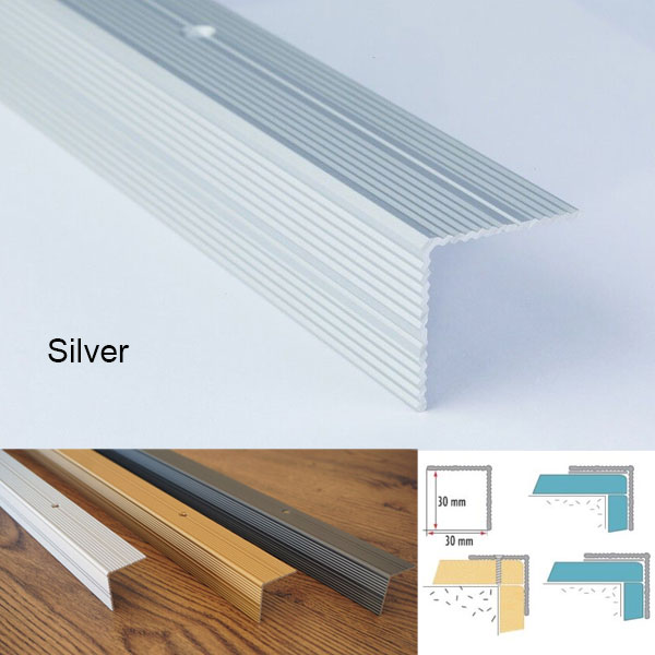 Anodised Aluminium Non Slip Ribbed Stair Nosing Edge Trim