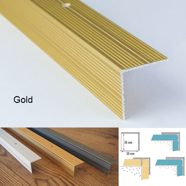 Anodised Aluminium Non Slip Ribbed Stair Nosing Edge Trim