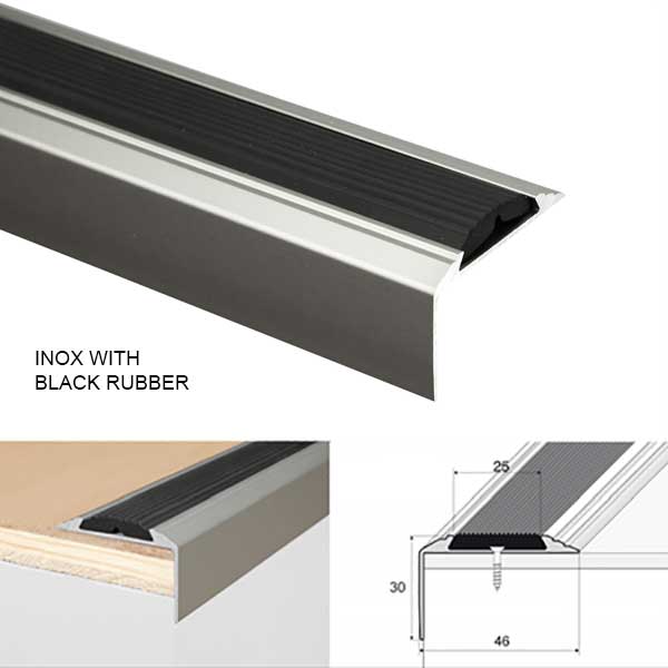 Anodised Aluminium Stair Nosing with Non Slip Rubber Tread Edges