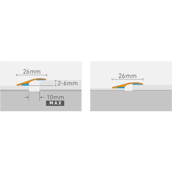Brushed Aluminium Door Floor Bar Edge Trim Threshold Ramp - 26mm 