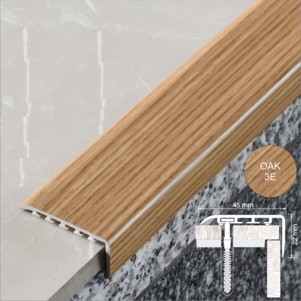 Non Slip UPVC Stair Nosing Trim Wooden Finish - 25mm x 25mm