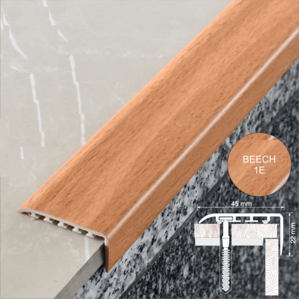 Non Slip UPVC Stair Nosing Trim Wooden Finish - 25mm x 25mm