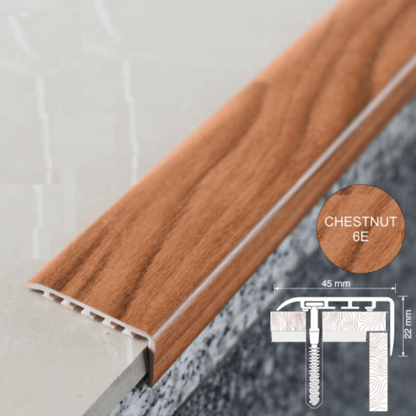 Non Slip UPVC Stair Nosing Trim Wooden Finish - 25mm x 25mm