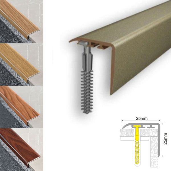 Non Slip UPVC Stair Nosing Trim Wooden Finish - 25mm x 25mm