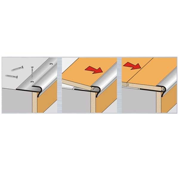 Silver Step Floor Stair Nosing Edge Trim - 14 to 16mm Flooring