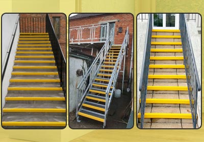 Different types of commercial stair nosing samples showing aluminium and PVC options