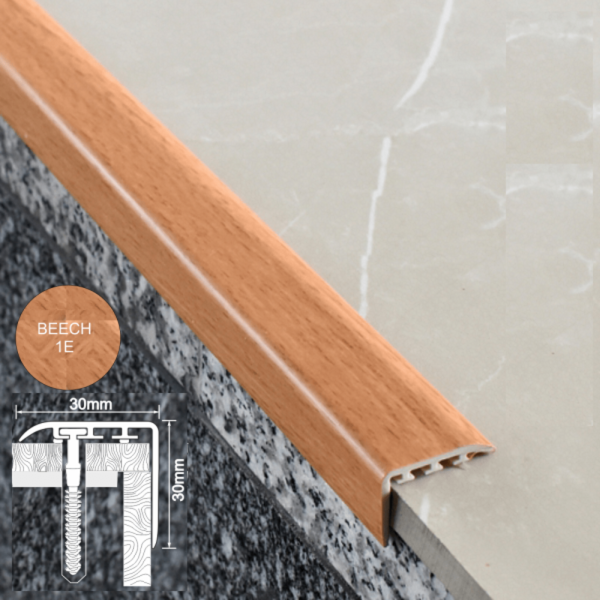UPVC 30mm x 30mm Stair Nosing Trim for Stair Treads Wooden Finish