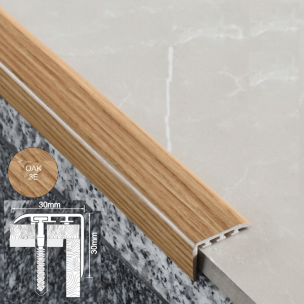 UPVC 30mm x 30mm Stair Nosing Trim for Stair Treads Wooden Finish