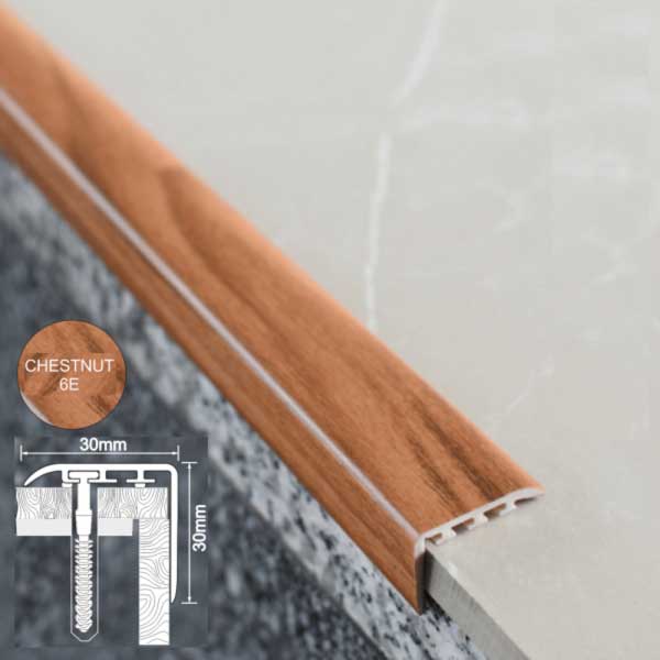 UPVC 30mm x 30mm Stair Nosing Trim for Stair Treads Wooden Finish