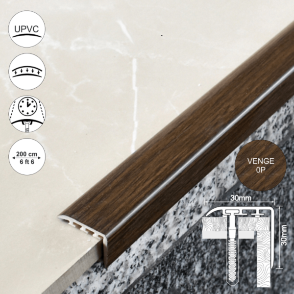 UPVC 30mm x 30mm Stair Nosing Trim for Stair Treads Wooden Finish