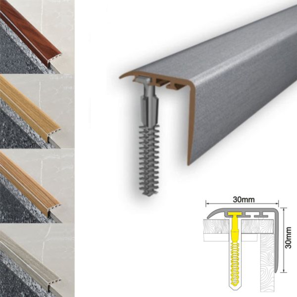 UPVC 30mm x 30mm Stair Nosing Trim for Stair Treads Wooden Finish